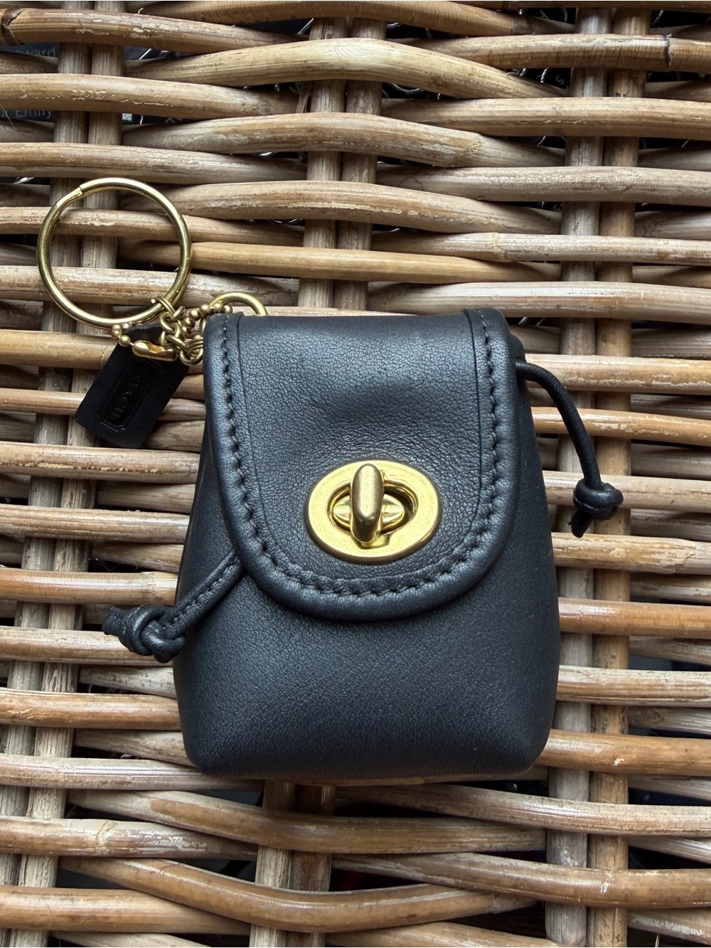 Coach Mini Day Pack Bag Charm/Key Chain Fob Coin Purse Leather Turn Lock Black
